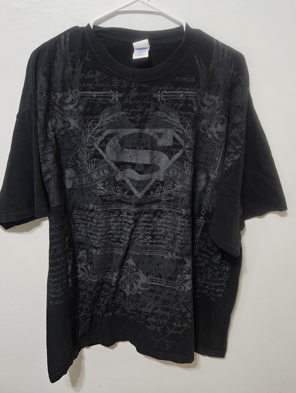 Vtg DC Comics Superman "Man of Steel" Short Sleeve Tee Shirt Black Hero XXL